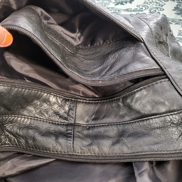 Vintage 100% Genuine Leather Multi-pocket 15"×11"x 4" Crossbody Bag Slingbag - Picture 4 of 12